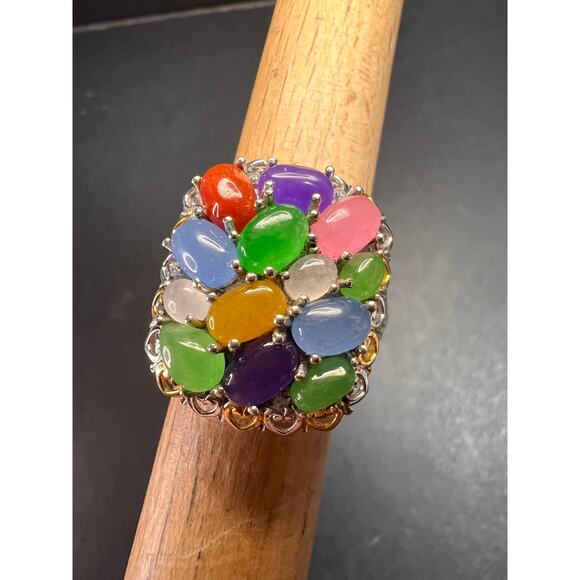 NEW rainbow harmony jade ring in vermeil and rhodium over sterling silver size 5 - Picture 15 of 16